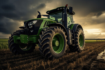 A tractor equipped with precision farming technology, optimizing resource use in the field. Generative Ai.