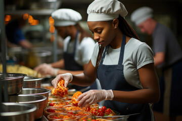 Culinary Arts Education. Culinary school students engaged in hands-on cooking lessons, capturing the process of culinary learning. Generative Ai.