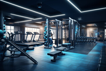 Modern Light-Filled Gym Featuring a Rack with Barbells of Various Weights