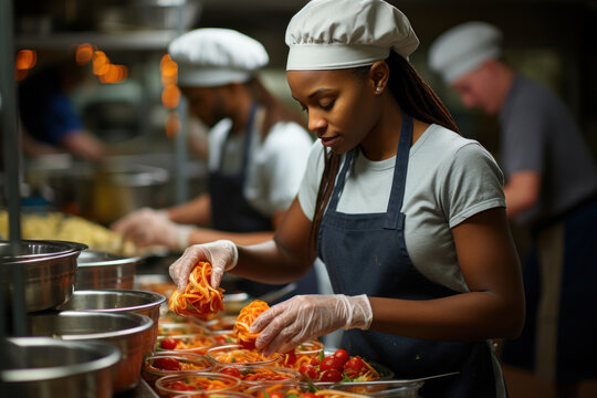 Culinary Arts Education. Culinary school students engaged in hands-on cooking lessons, capturing the process of culinary learning. Generative Ai.