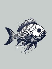 Fish vector illustration hand drawn fish with big fish, abstract sea fish - obrazy, fototapety, plakaty