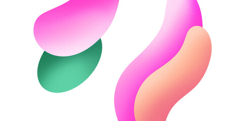 Colorful 3d abstract fluid forms. Modern grain gradient blends artistic background design in pink, green, light orange on isolated background. Lava lamp.