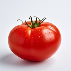 A ripe red tomato on a clean white surface