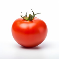 A vibrant red tomato against a clean white background