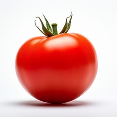 A vibrant red tomato on a clean white background