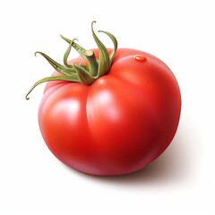 A ripe red tomato on a clean white background