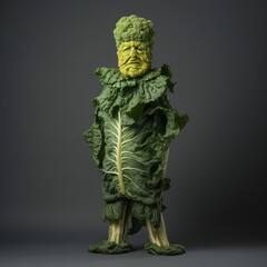 A unique sculpture of a man created entirely out of lettuce