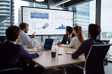 Group of business people meeting to analyze and discuss the situation on the financial report in the meeting room