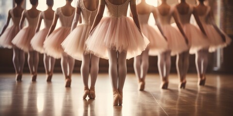 Group of ballerinas wearing pointe shoes are dancing. Generative AI