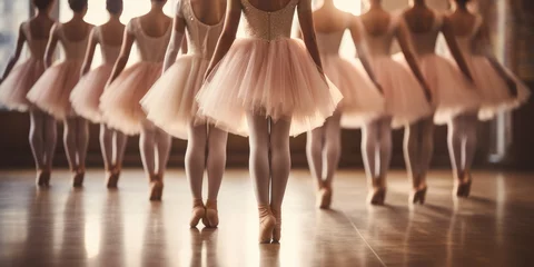 Abwaschbare Fototapete Tanzschule Group of ballerinas wearing pointe shoes are dancing. Generative AI