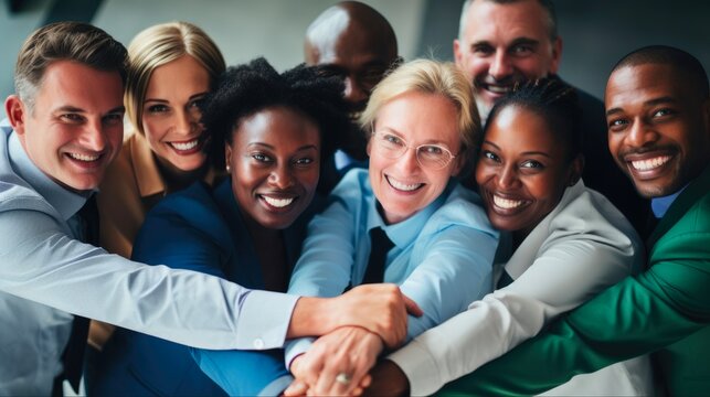 Building a Strong and Diverse Team: African American and Caucasian Business Professionals Bonding in a Cheerful Community Culture
