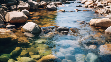 Gentle Waters Flowing Through a Stone-Filled Countryside Stream