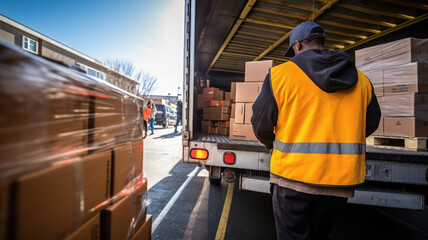 Workers Loading Boxes onto a Truck at the Warehouse Dock