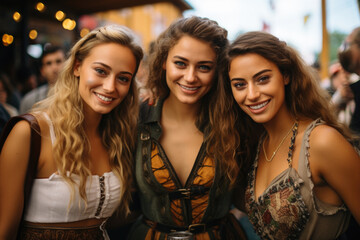 Obraz premium Lederhosen and dirndls proudly worn by festival participants, embodying the traditional spirit and heritage of Oktoberfest. Generative Ai.