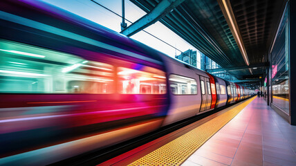Obraz premium Long-exposure shot capturing a city train speed