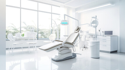 Fototapeta na wymiar High-angle shot of an empty, modern dental chair in a well-lit room