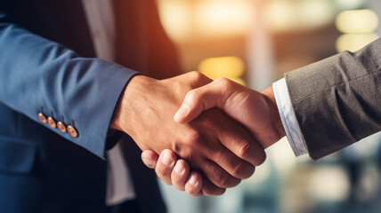 Close-up of a businessman and client shaking hands to seal a deal