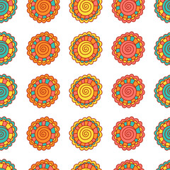 Fototapeta premium Bright seamless Indian pattern. Turkish fantasy flowers ornament. Design for web, fabric, textile, cover, invitation, decoration, print, poster, wrapping paper
