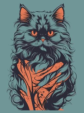Persian cat wild animal cute face, sketch style vector illustration for poster or tshirt design, Persian cat cute face art isolated