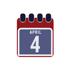 Calendar displaying page of the day 4 (fourth) of the April - Day 4 of month. Illustration