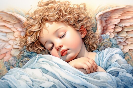 Sleeping cute little angel illustration