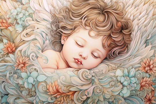 Sleeping cute little angel illustration