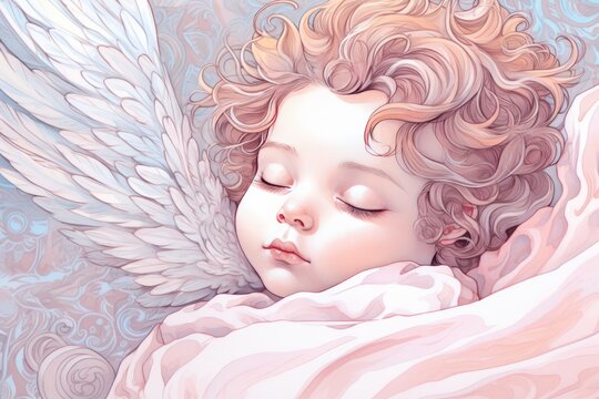Sleeping cute little angel illustration