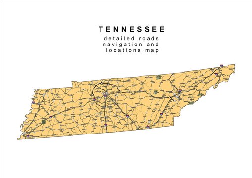 Tennessee USA detailed roads navigation and locations map