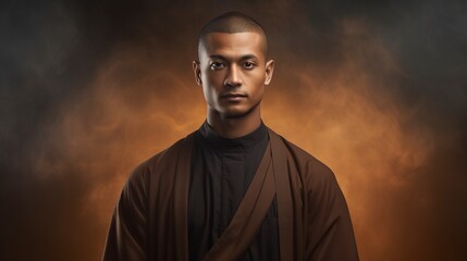 Obraz premium serious young man, an ethnic priest in brown clothes