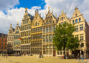 Fototapeta na wymiar Picturesque view of Antwerp central square Grote Markt with ancient buildings, Flemish region of Belgium