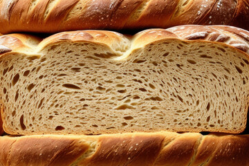 Cut loaf of fresh baked bread, Generative AI