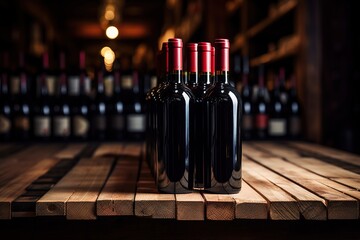 full set of red wine bottles on black background