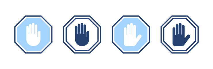 Obraz premium Stop icon vector. stop road sign. hand stop sign and symbol. Do not enter stop red sign with hand