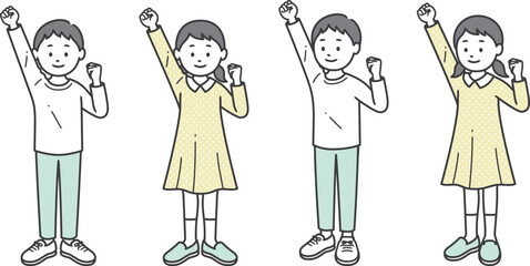 ガッツポーズをする少年少女