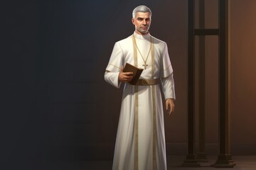 Illustration Caucasian Man Priest Backdrop Scene Strong Generative AI