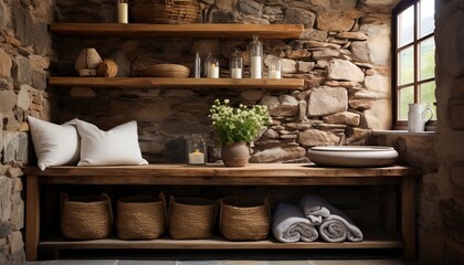 wooden shelf in a rustic house