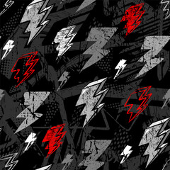 Vector lightning bolts signs Seamless Pattern. Repeating Background with hand drawn doodle. Urban style modern  wallpaper  for boys
