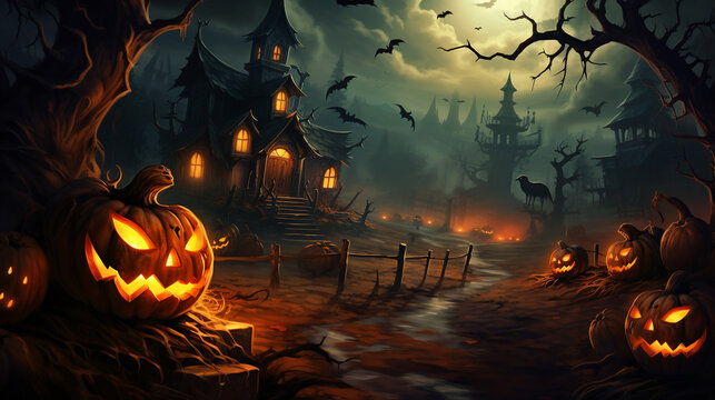 Halloween grave tree background 3d render