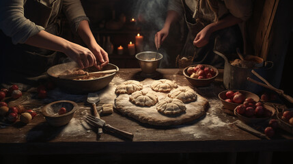 Fototapeta na wymiar Making Apple Pies in a rustic Kitchen, Fruit Pies, Food blogo Photo
