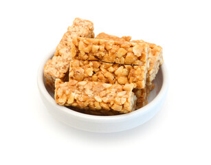 Honey bars with peanuts, sesame and sunflower seeds isolated