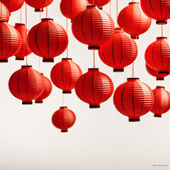 Red chinese new year lanterns on white background
