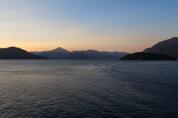Bowen Island, Howe Sound and the Coast Mountains of British Columbia, Canada at sunset or dusk