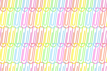 Vector endless pattern of bright colorful paper clips in trendy shades. School and office stationery