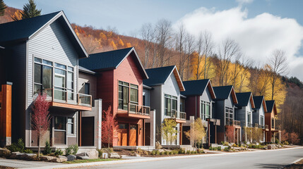 Modern Vermont townhouses, Autumn in Vermont with Fall Foliage and colorful leaves