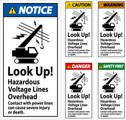 Danger Sign Look Up Hazardous Voltage Lines Overhead