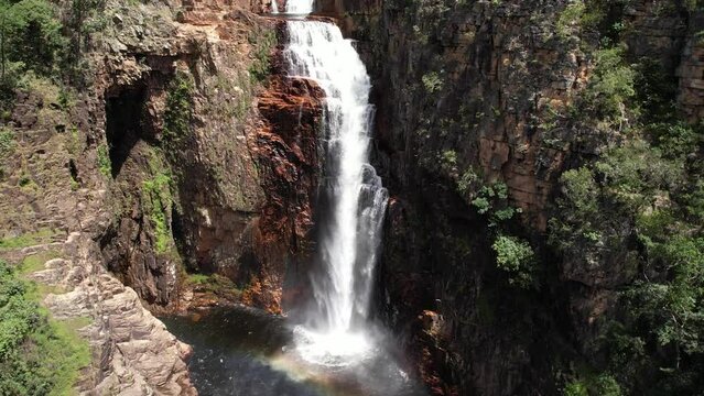 aerial view of the Catedral waterfall and Macaco river in Complexo do Macaco in Chapada dos Veadeiros Goi&aacute;s Brazil
