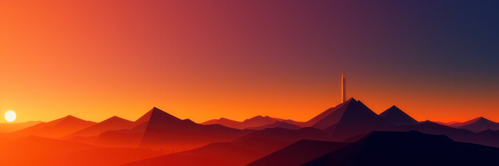 Mountain silhouettes under a foggy sunrise, Generative AI