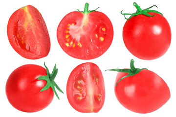 Set of fresh ripe cherry tomatoes isolated on white
