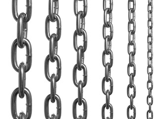 Set with different sized metal chains isolated on white