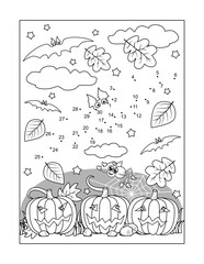 Dot-to-dot and coloring page - Halloween bat
